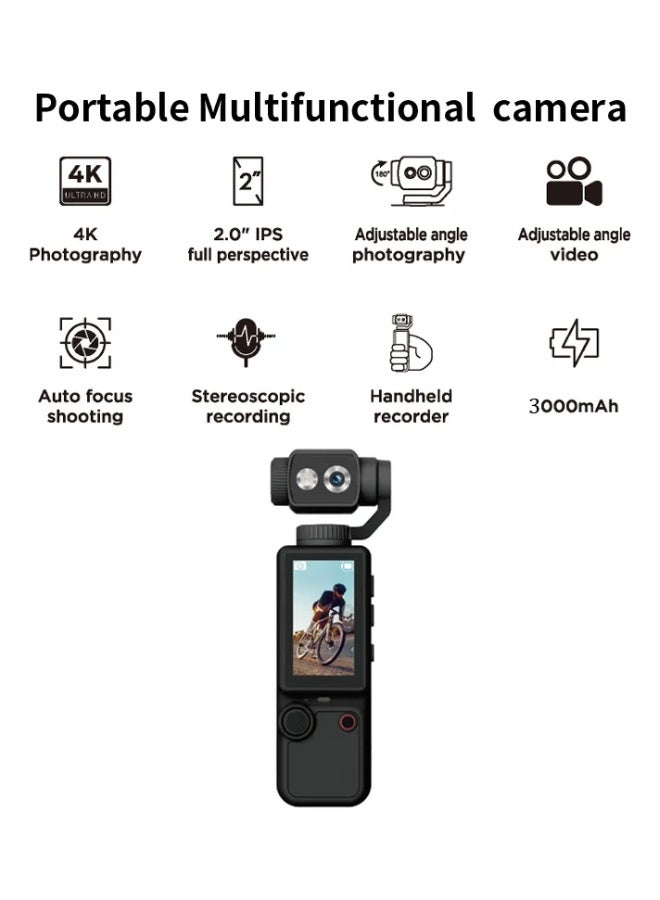 Kalobee Pocket 3 Pro 4K Ultra HD Camera with 180° Adjustable Gimbal 2 Inch IPS Display and 3000mAh Battery Ideal For Vlogging Travel recording and Outdoor Adventures Black - Image 3
